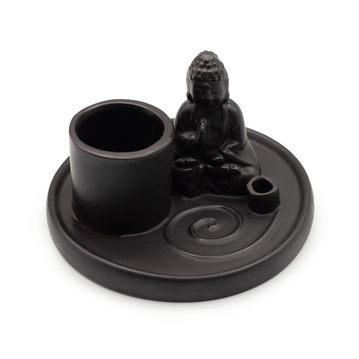 Matt Black Buddha Incense Plate | Ceramic Incense & Wand Holder - Crystal Nest