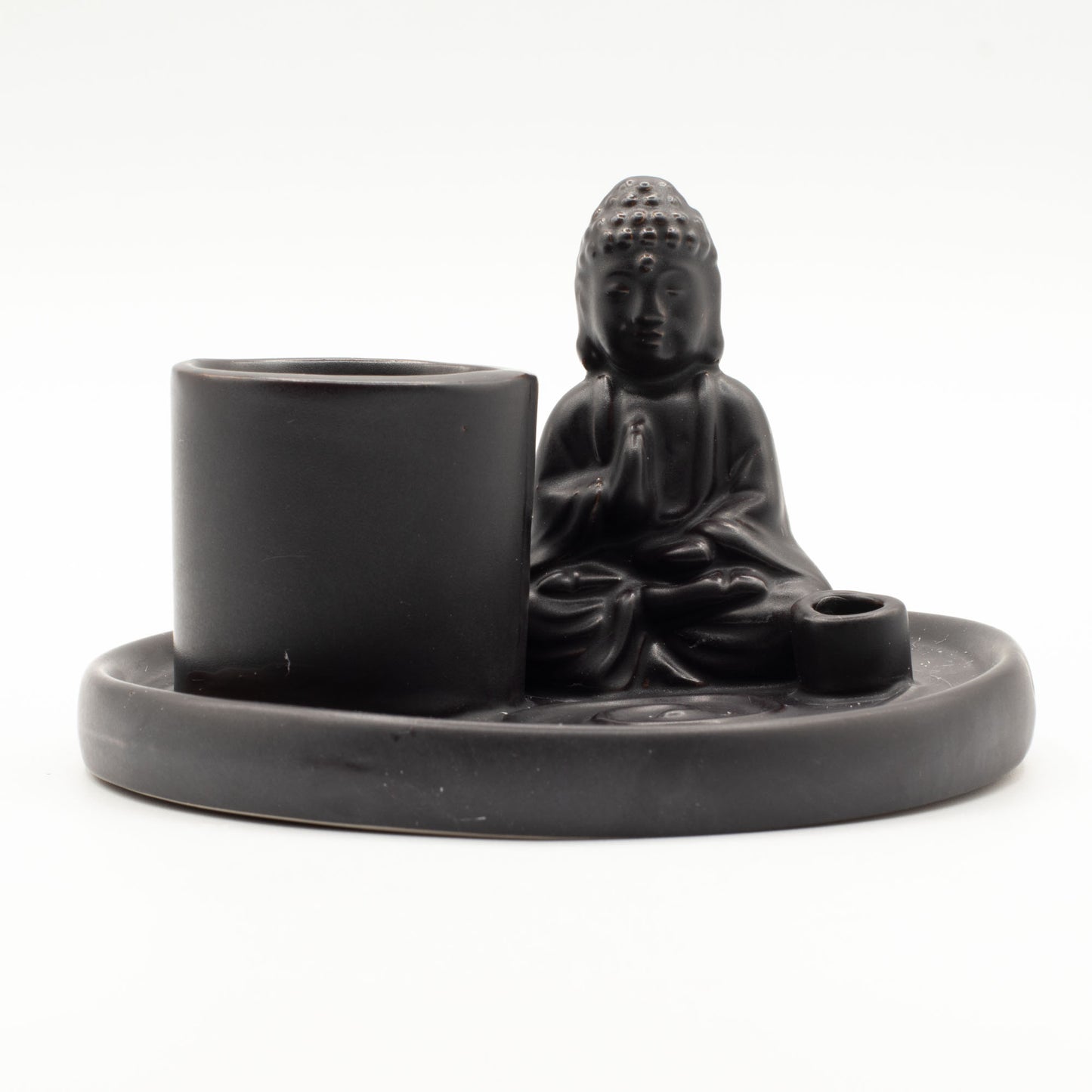 Matt Black Buddha Incense Plate | Ceramic Incense & Wand Holder