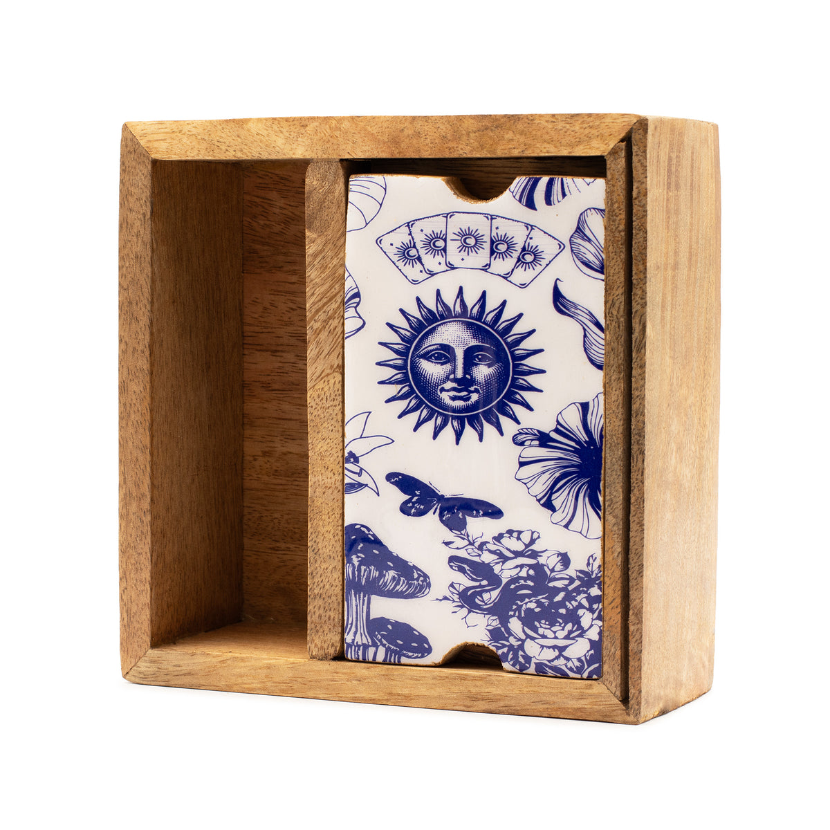 Two Section Tarot Storage & Reading Box | Triple Moon Wooden Ritual Box with Card Holder - Crystal Nest