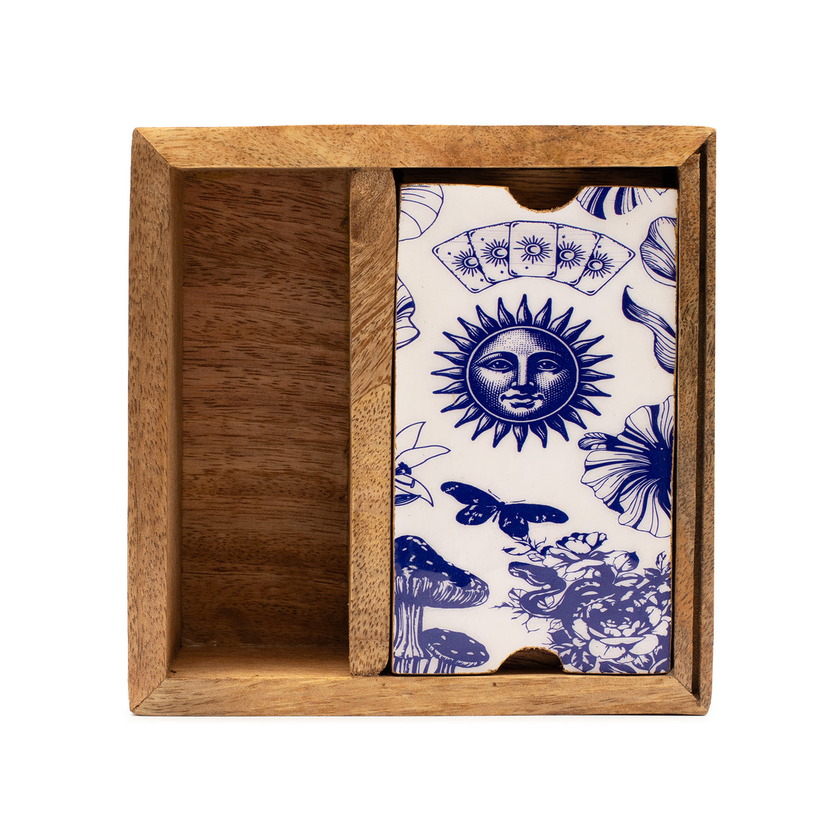 Two Section Tarot Storage & Reading Box | Triple Moon Wooden Ritual Box with Card Holder - Crystal Nest
