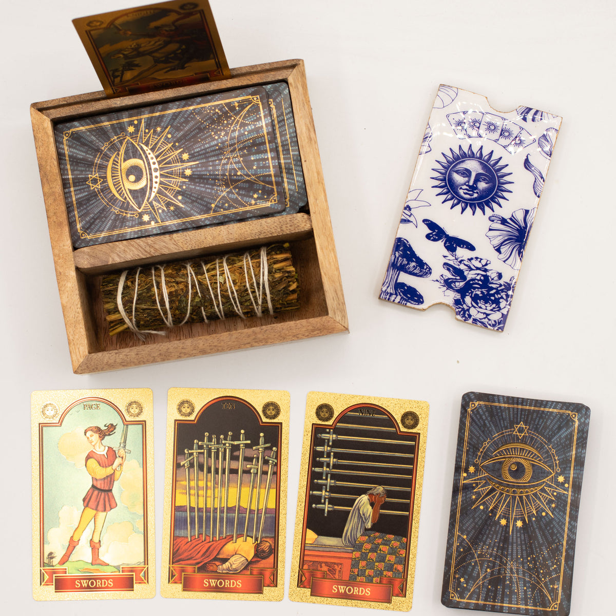 Two Section Tarot Storage & Reading Box | Triple Moon Wooden Ritual Box with Card Holder - Crystal Nest