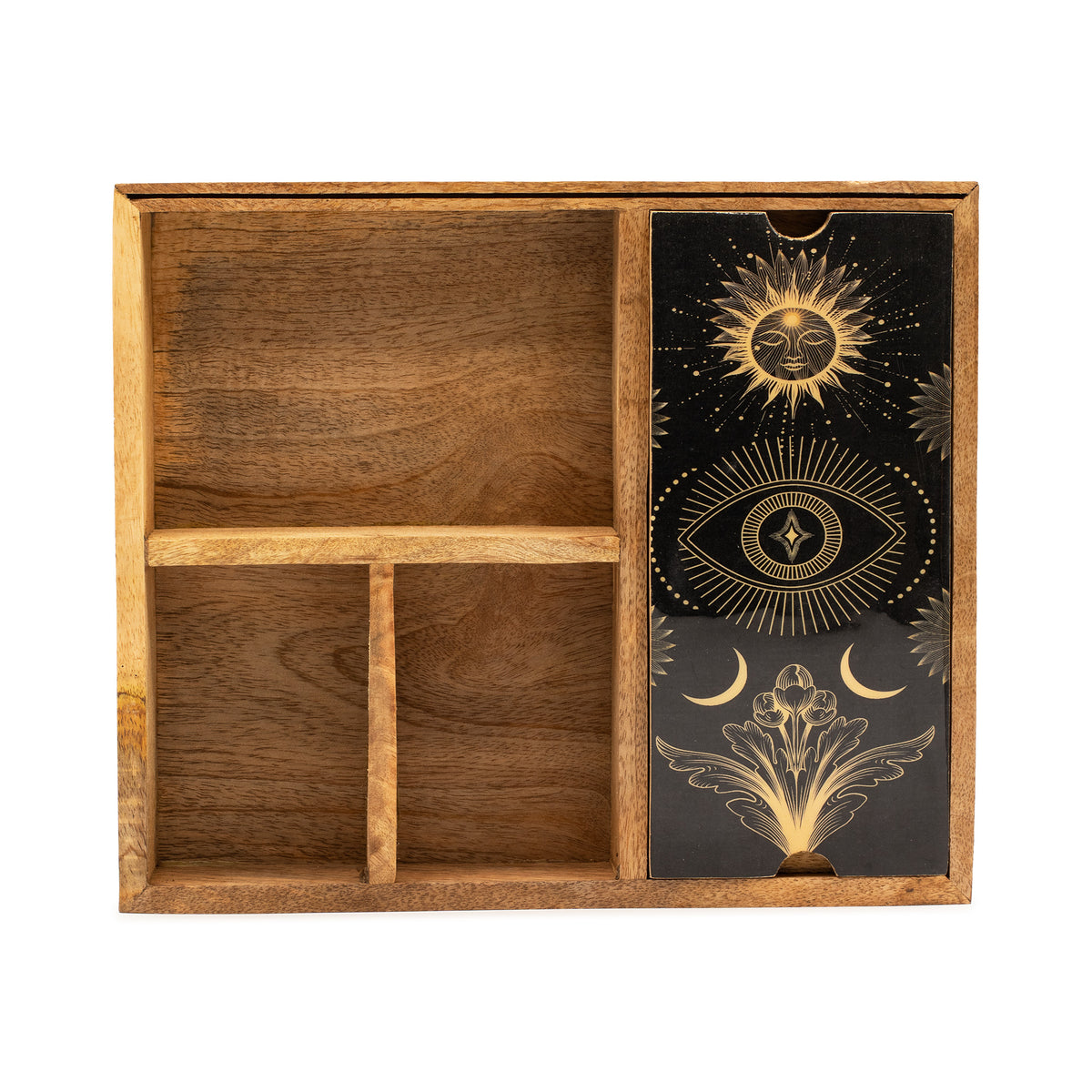 Tarot Storage & Reading Box | 4-Section Wooden Ritual Organiser with Card Holder - Crystal Nest