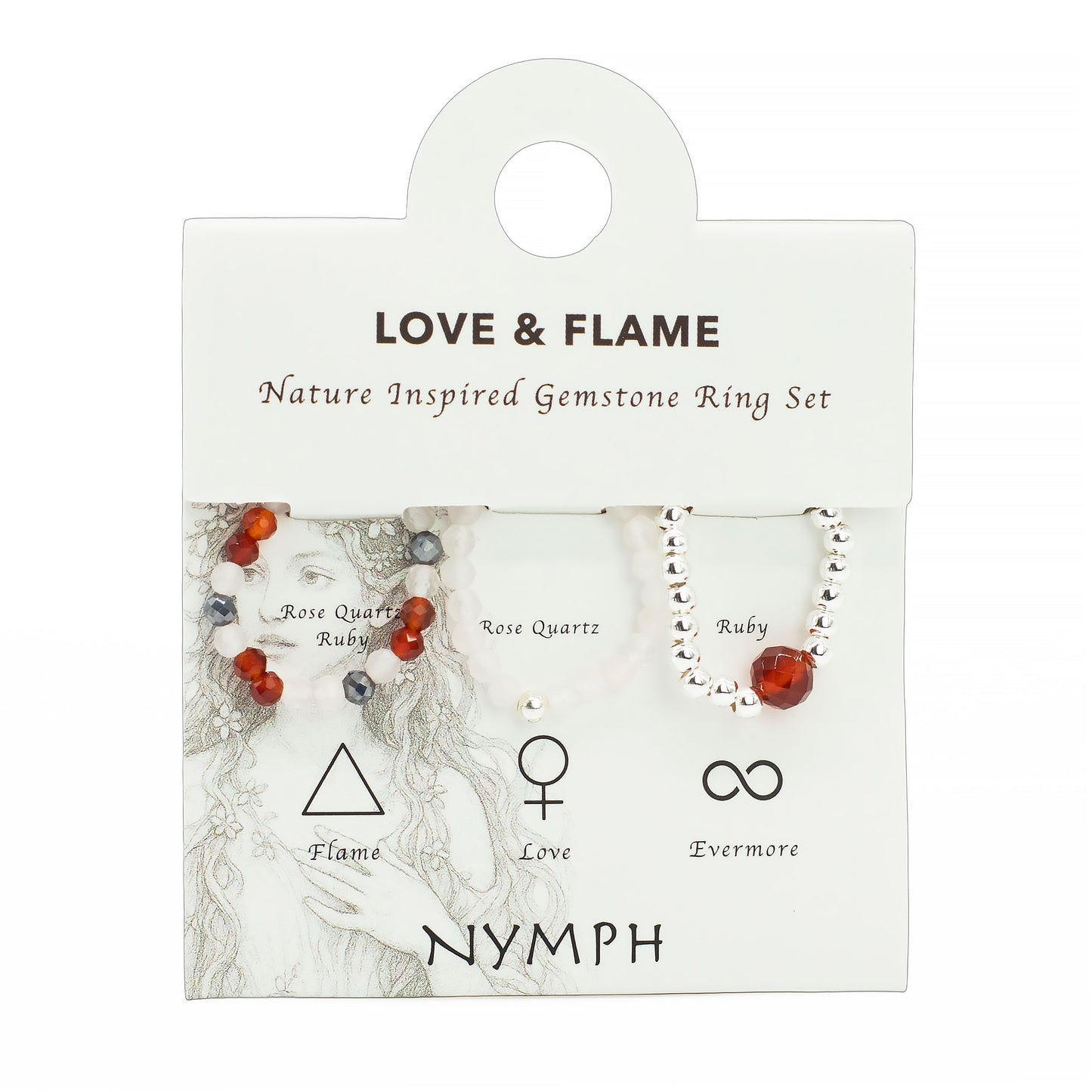 Love & Flame Nymph Ring Set | Rose Quartz & Ruby Stackable Rings - Crystal Nest