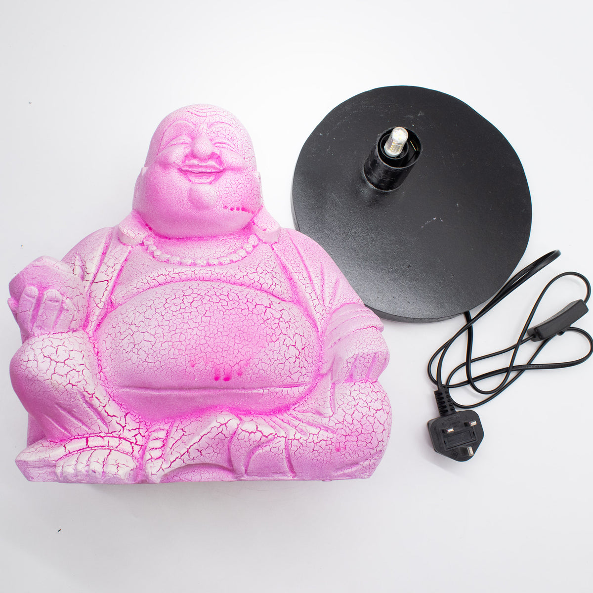 Joyful Buddha Glow Lamp – Pink Crackle - Crystal Nest