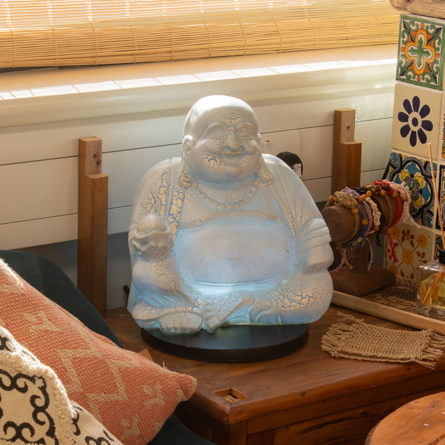 Joyful Buddha Glow Lamp – Sky Blue - Crystal Nest