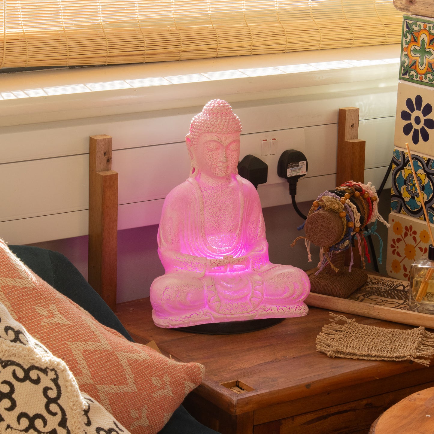 Zen Buddha Glow Lamp – Cherry Pink Crackle - Crystal Nest