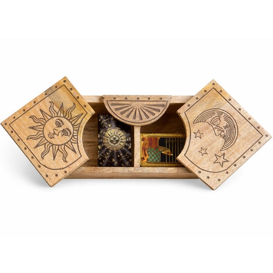 Sun & Moon Deep Box with Sliding Lid | Tarot & Crystal Storage - Crystal Nest