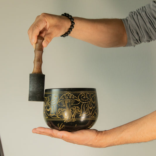 Magic Gold Mushroom Cauldron Singing Bowl 15cm | Meditation Bowl with Optional Striker - Crystal Nest