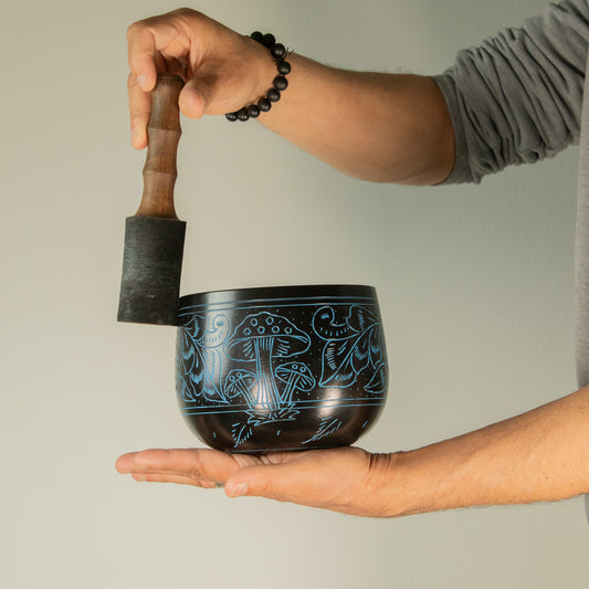 Magic Blue Mushroom Cauldron Singing Bowl 15cm | Meditation Bowl with Optional Striker - Crystal Nest