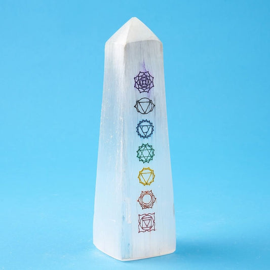 7 Chakra Selenite Obelisk | Energy Balancing Crystal | 15cm - Crystal Nest