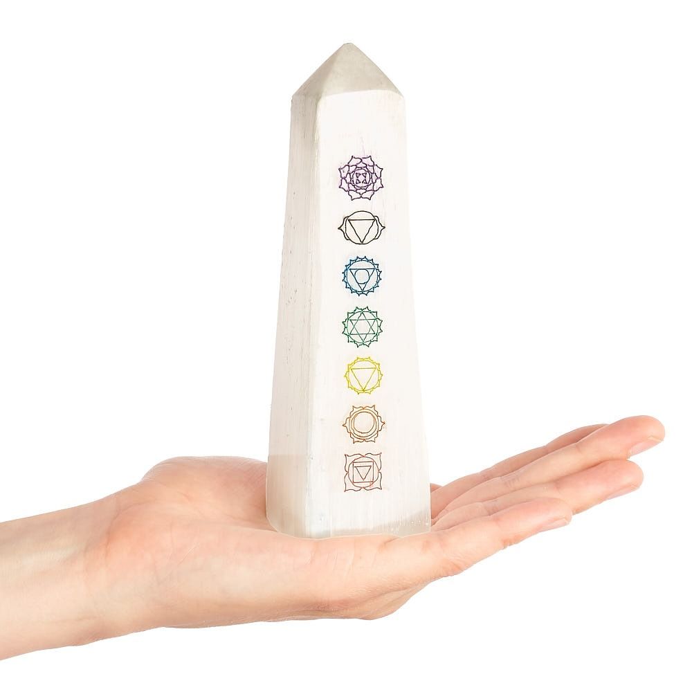 7 Chakra Selenite Obelisk | Energy Balancing Crystal | 15cm - Crystal Nest