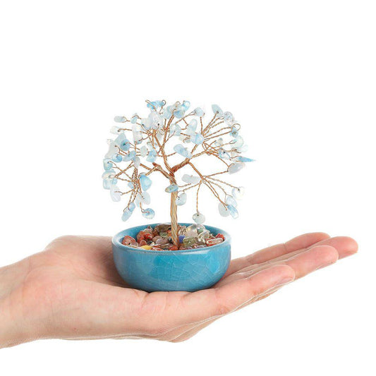 Aquamarine Gemstone Tree in Ceramic Cup - Crystal Nest