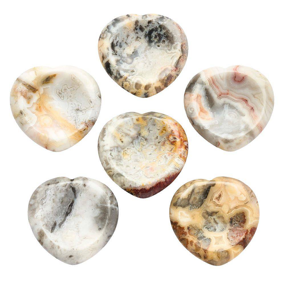 Crazy Lace Agate Heart Thumb Stone - Crystal Nest