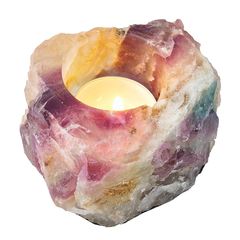 Rainbow Fluorite Tealight Holder | Calm & Focus - Crystal Nest