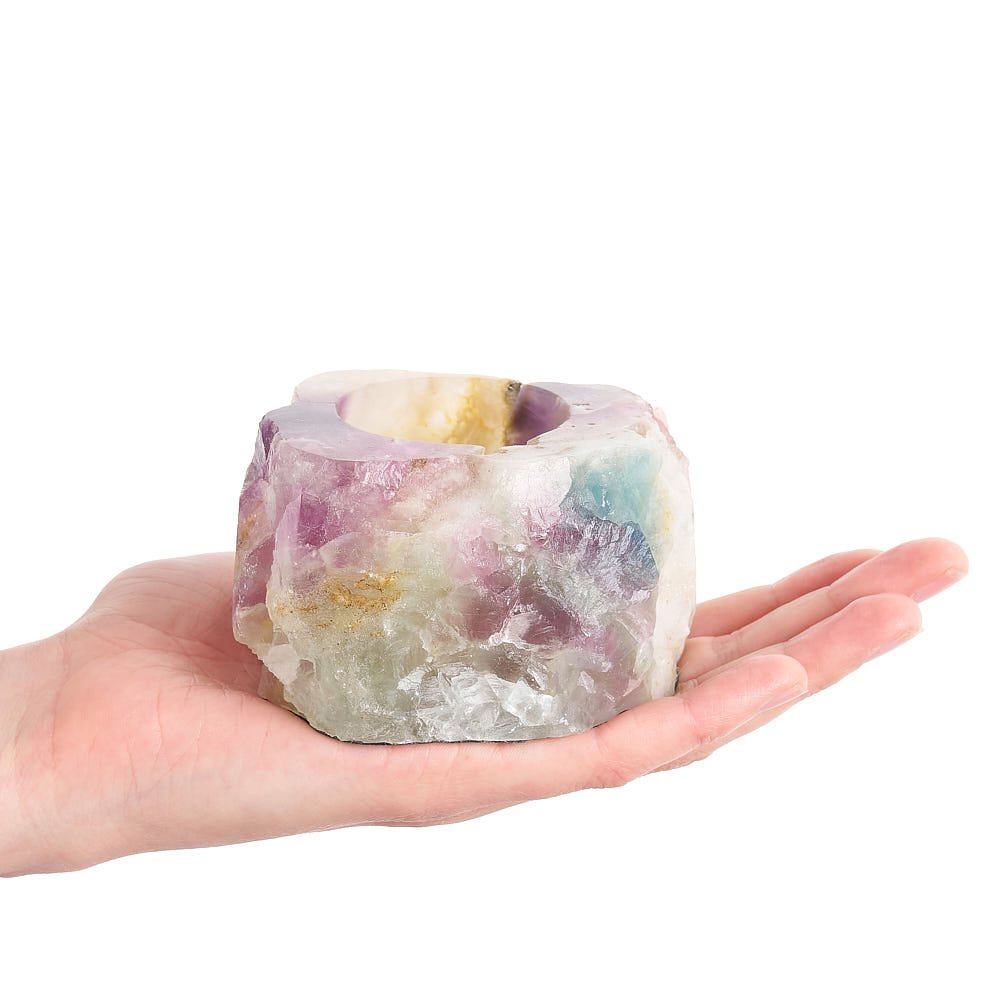 Rainbow Fluorite Tealight Holder | Calm & Focus - Crystal Nest