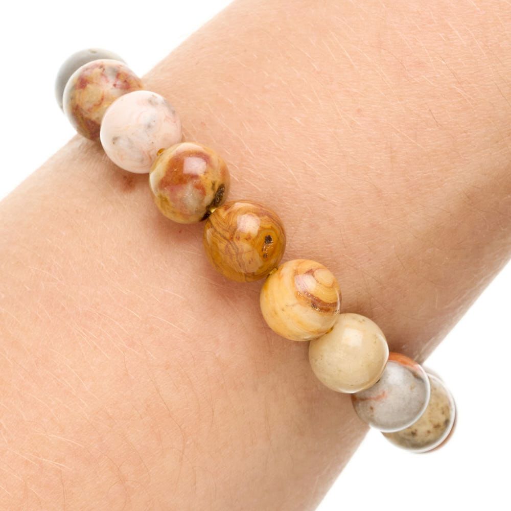 Crazy Lace Agate Bead Bracelet - Crystal Nest