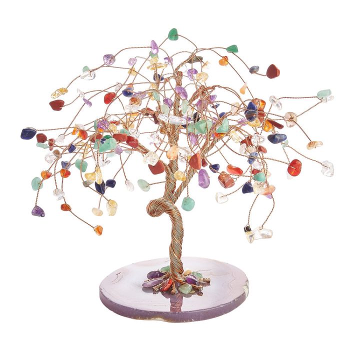Chakra Willow Gemstone Tree with Agate Slice Base - Crystal Nest
