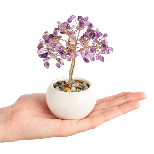 Amethyst Gemstone Tree in White Ceramic Pot | Calm & Positive Energy