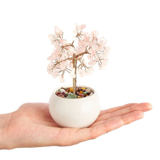 Rose Quartz Gemstone Tree in White Ceramic Cup | Love & Harmony - Crystal Nest