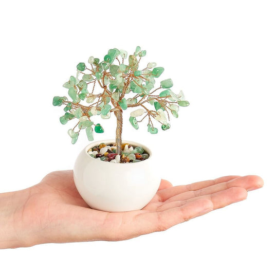 Green Aventurine Gemstone Tree in White Ceramic Cup | Luck & Prosperity - Crystal Nest