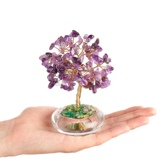 Amethyst Gemstone Tree in Clear Glass Bowl – - Crystal Nest