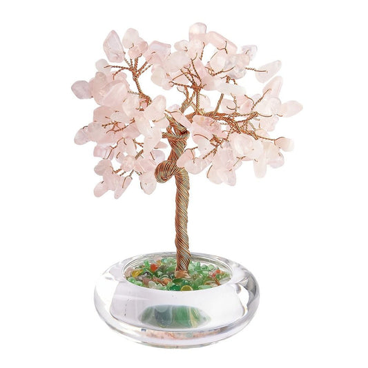 Rose Quartz Gemstone Tree in Clear Glass Bowl - Crystal Nest