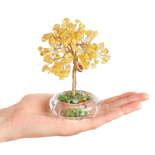 Citrine Gemstone Tree in Clear Glass Bowl - Crystal Nest