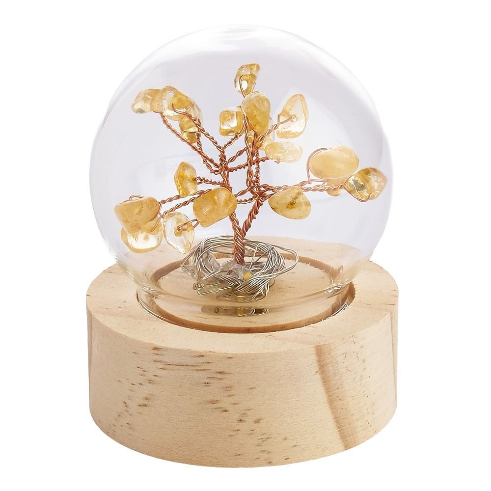 Mini Citrine Crystal Tree Lamp in Glass Dome | Battery Operated - Crystal Nest