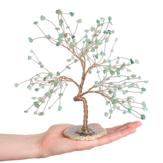 Green Aventurine Willow Tree with Agate Slice Base