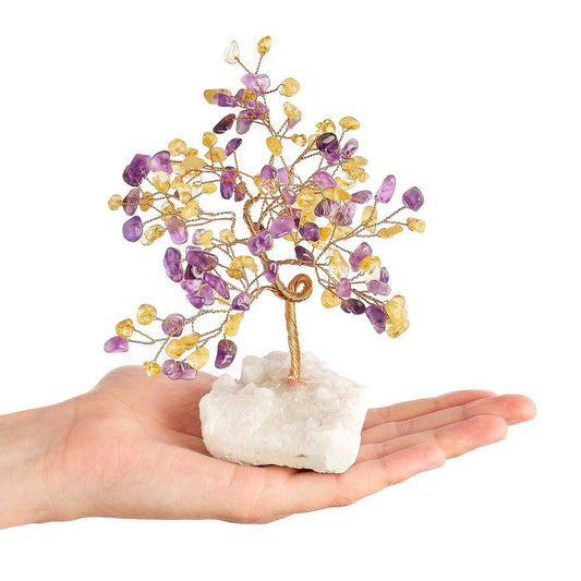 Amethyst & Citrine Gemstone Tree on Crystal Base | Healing, Calm & Abundance