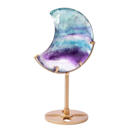 Fluorite Crystal Moon Display | Gold Stand - Crystal Nest