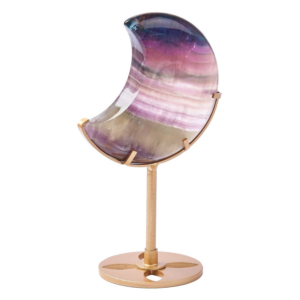 Fluorite Crystal Moon Display | Gold Stand - Crystal Nest