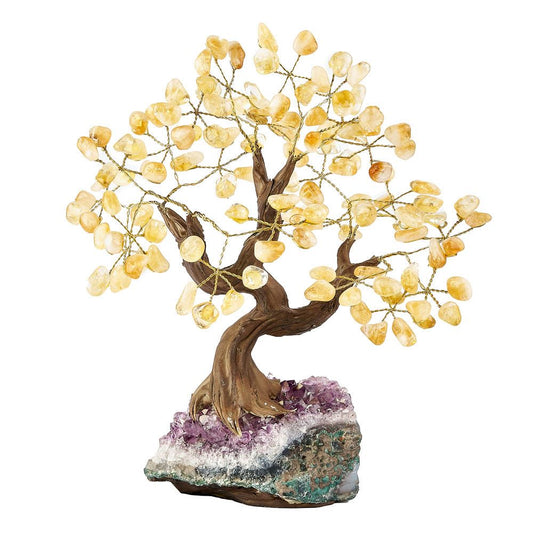 Citrine Crystal Bonsai Tree on Amethyst Base - Crystal Nest