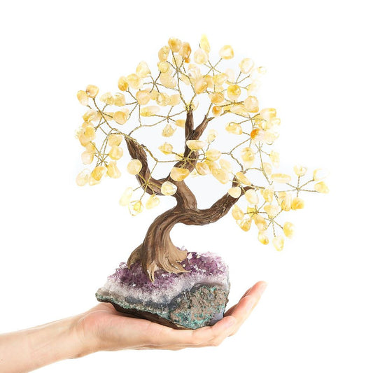 Citrine Crystal Bonsai Tree on Amethyst Base - Crystal Nest