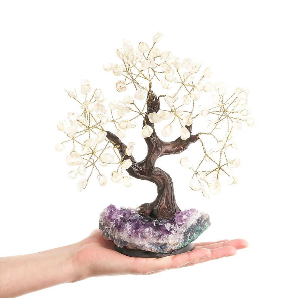 Rock Crystal Bonsai Tree on Amethyst Base