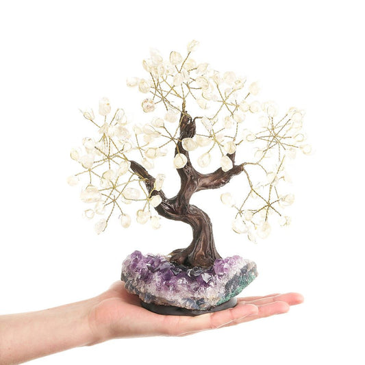 Rock Crystal Bonsai Tree on Amethyst Base - Crystal Nest