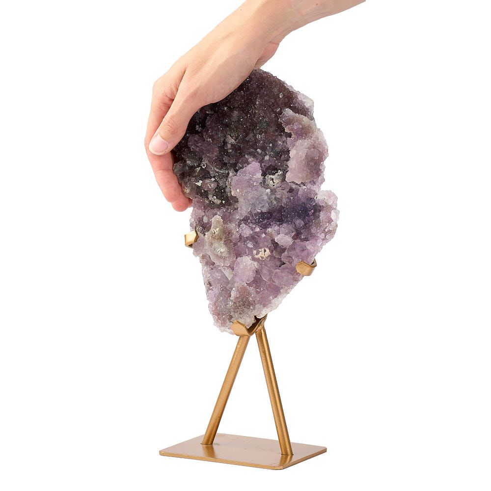 Amethyst Druze on Gold Stand - 1.2kg - Crystal Nest