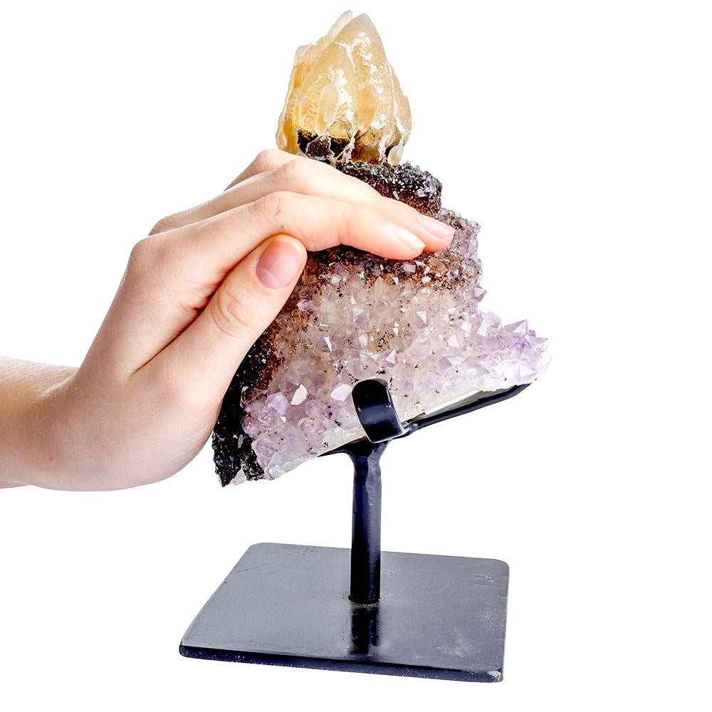 Pink Quartz with Calcite Druzy Display