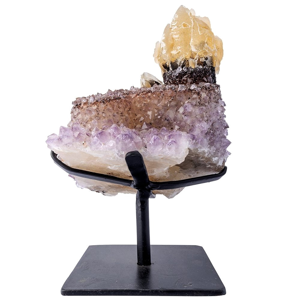 Pink Quartz with Calcite Druzy Display - Crystal Nest