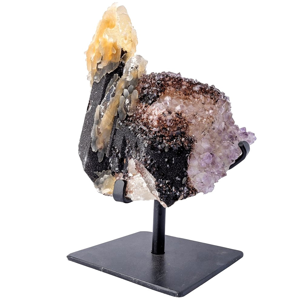 Pink Quartz with Calcite Druzy Display - Crystal Nest