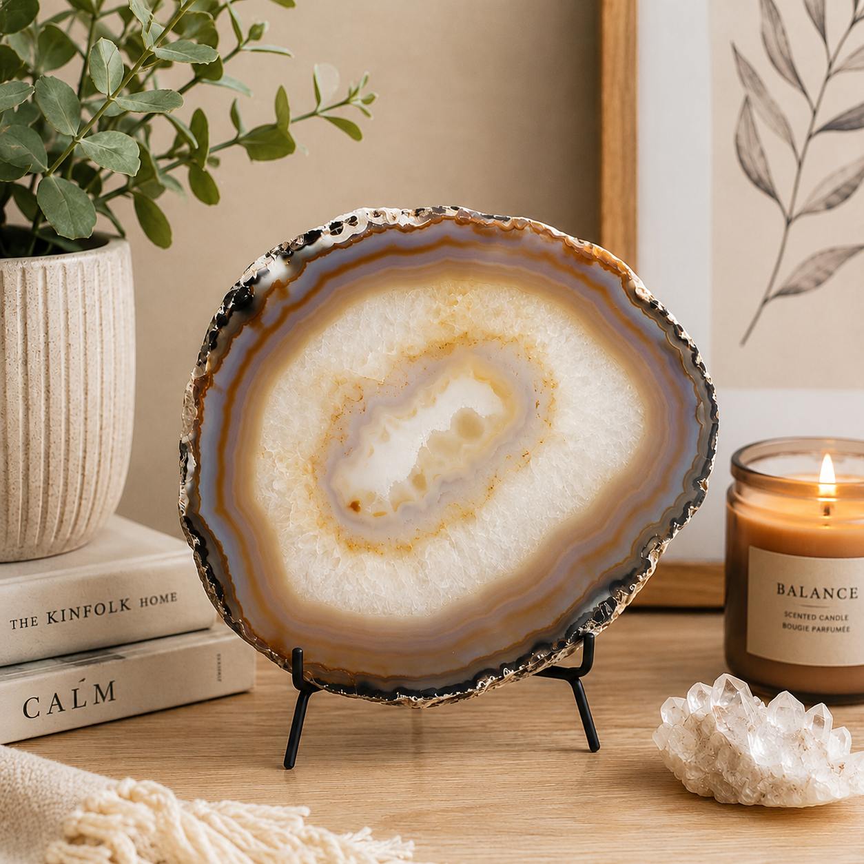 Banded Natural Agate Slice | 14–15 cm