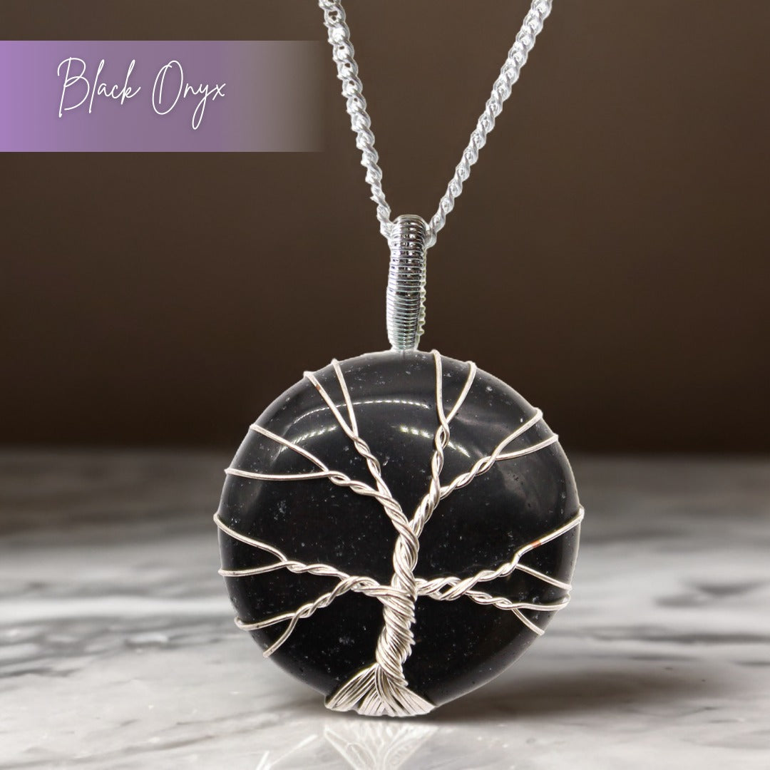 Black Onyx Tree of Life Pendant Necklace | Protection & Grounding - Crystal Nest