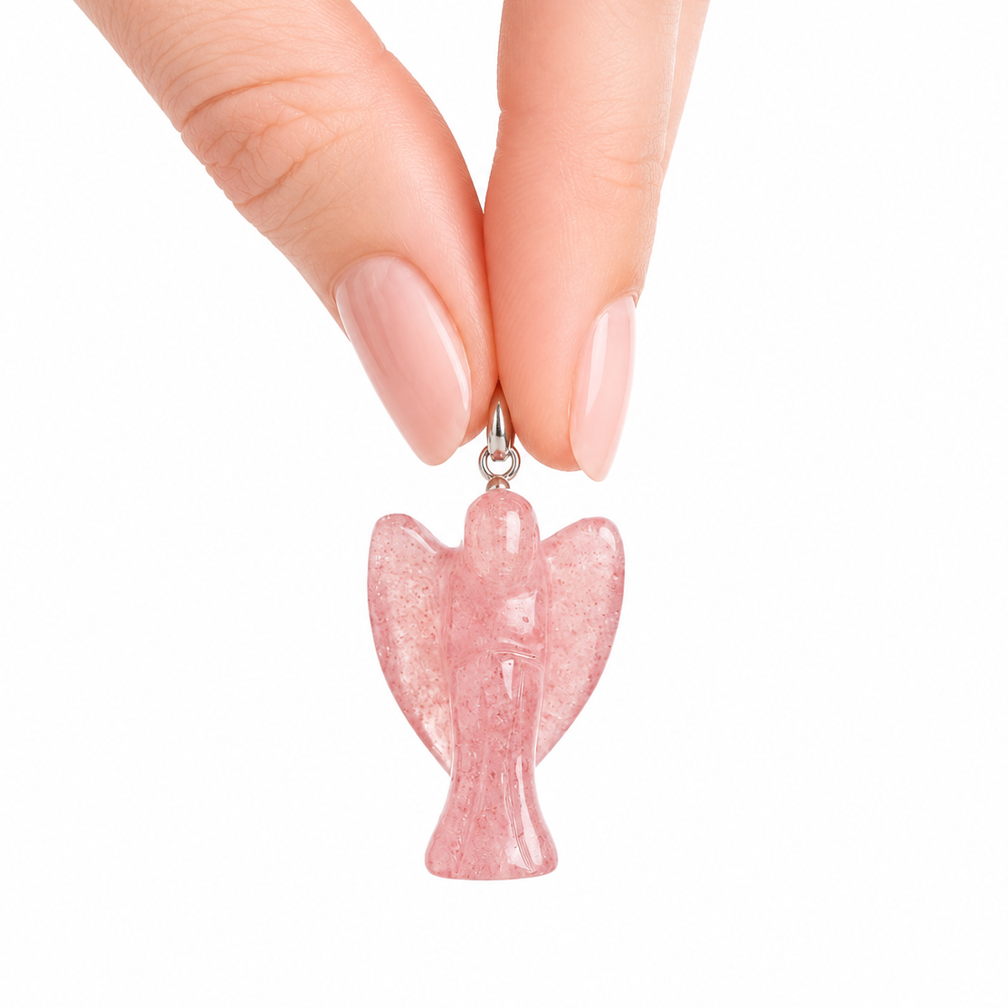 Strawberry Quartz Angel Pendant | Sterling Silver