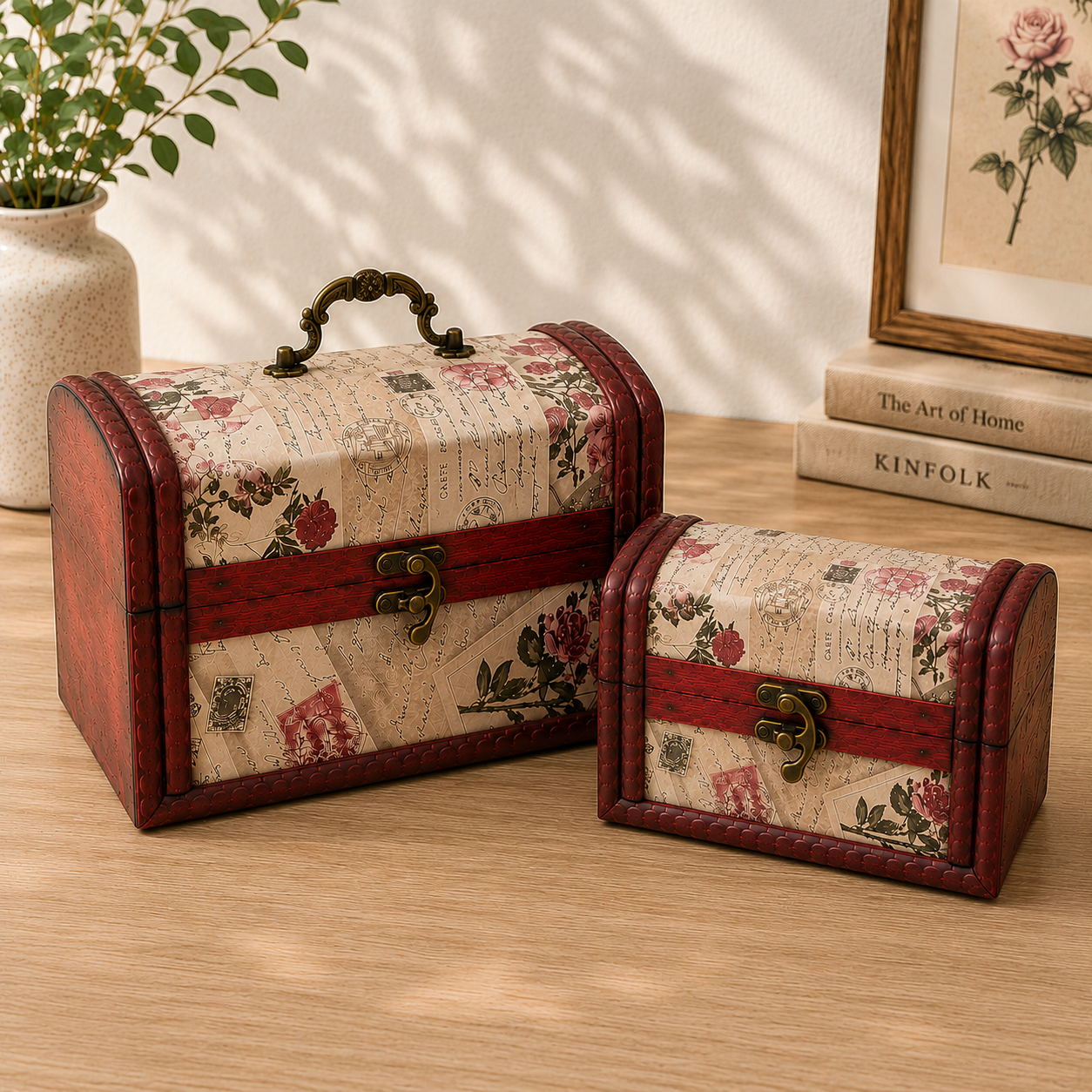 Vintage Rose Letter Treasure Chest Storage Boxes | Set of 2