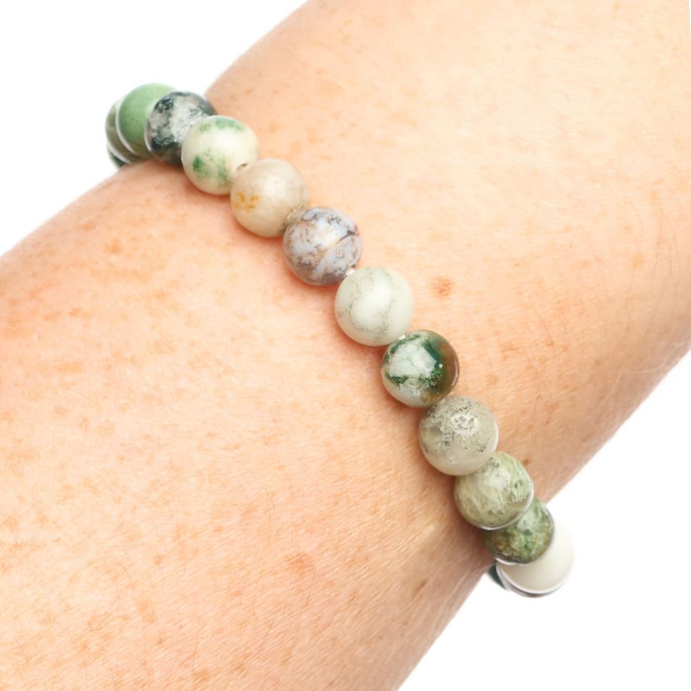 Tree Agate Bead Bracelet - Crystal Nest