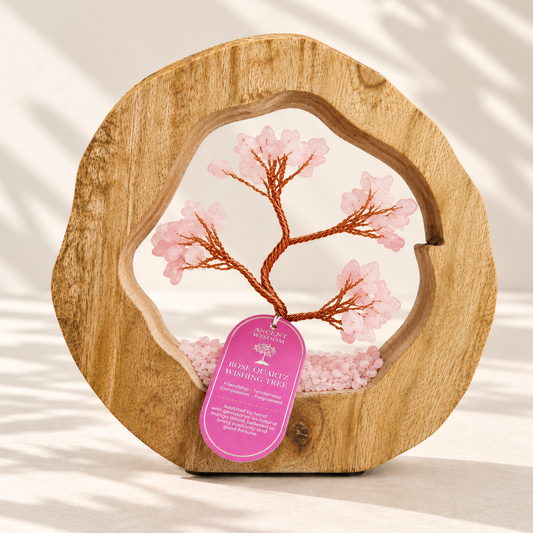 Rose Quartz Wishing Tree in Mango Wood | Gemstone Tree Garden