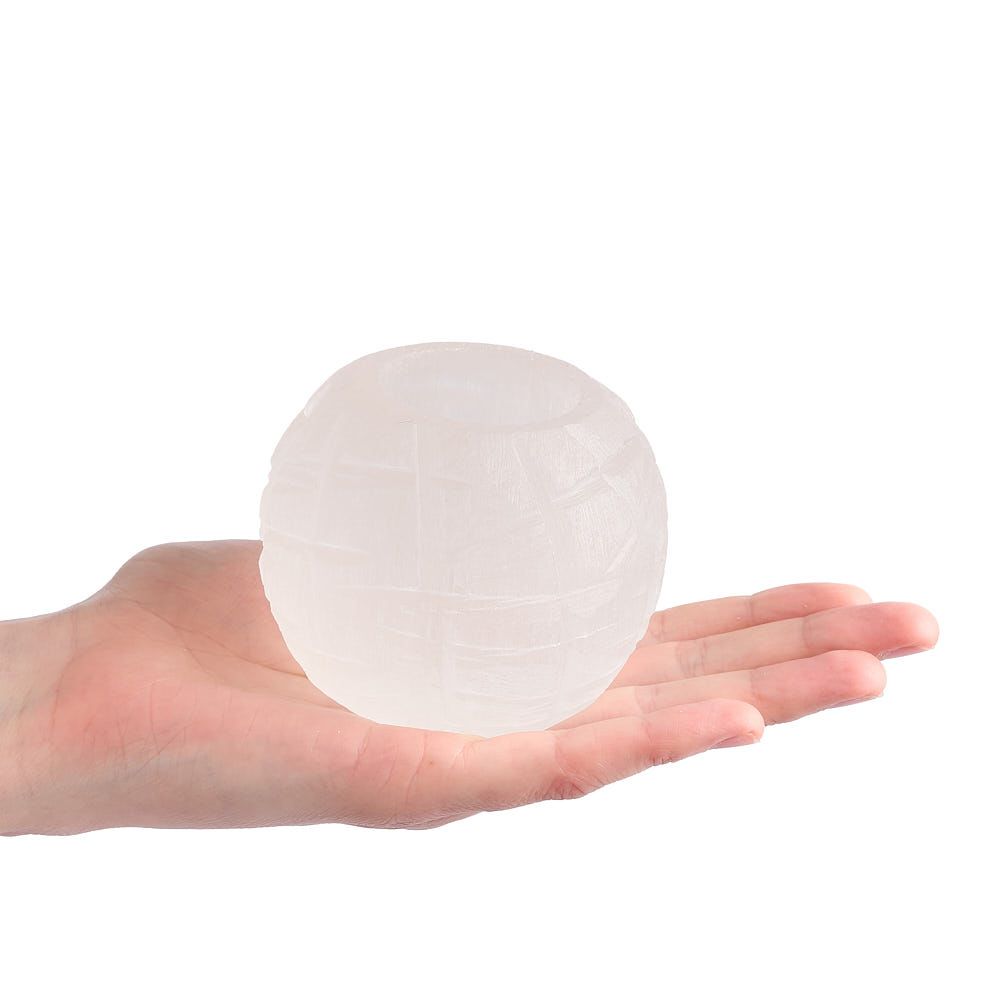 Selenite Snowball Tealight Holder - Crystal Nest