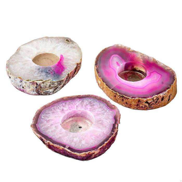 Pink Agate Tealight Holder - Crystal Nest