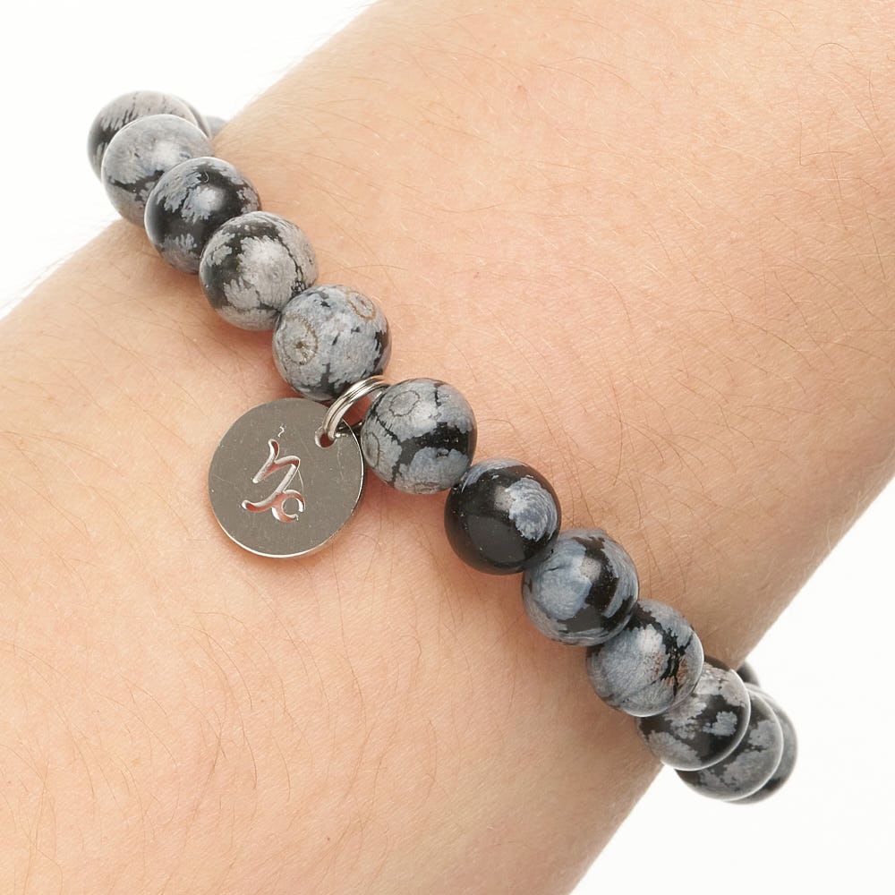 Capricorn Snowflake Birthstone Bead Bracelet with Zodiac Charm - Crystal Nest