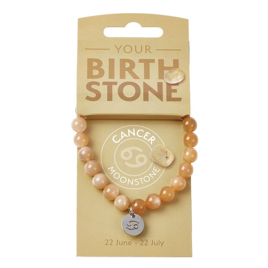 Cancer Moonstone Birthstone Bead Bracelet with Zodiac Charm - Crystal Nest